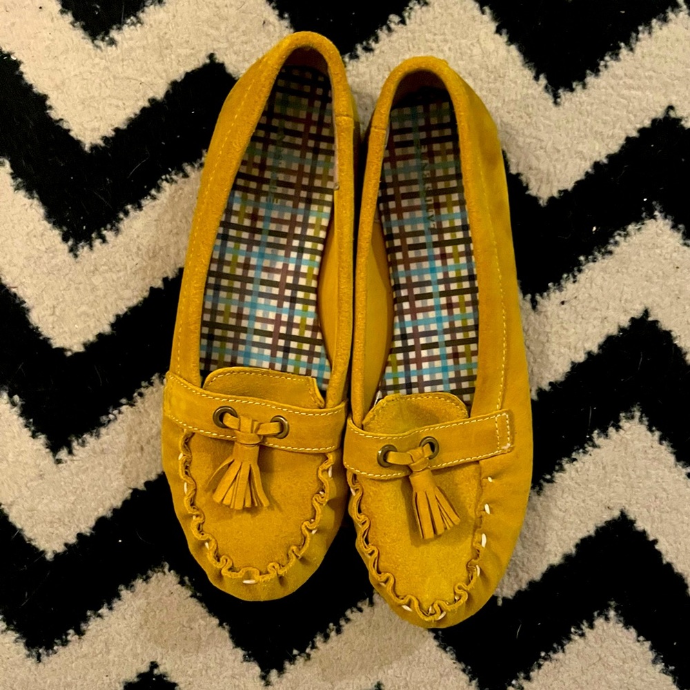 Yellow Lands End Suede Moccasins/Loafers- size 8.5